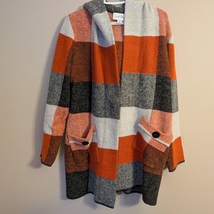 Joseph Ribkoff Multi-coloured Jacquard Coat- Orange, Gray, White